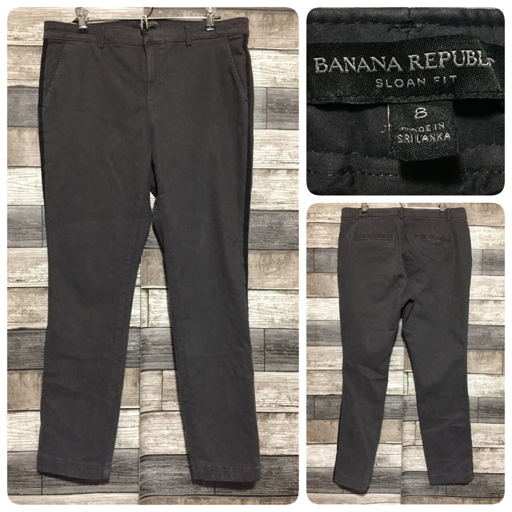 Banana Republic Sloan Chino Pants Women’s 8 Gray Black Side Stripe (Inseam 26)